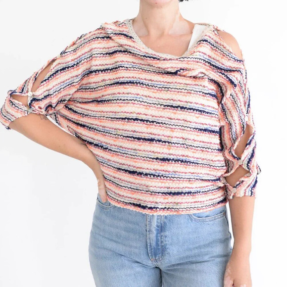 Anthropologie 9-His Stcl Orange Navy Knit Postmark Spacedye Threaded Sweater XS - Picture 1 of 11